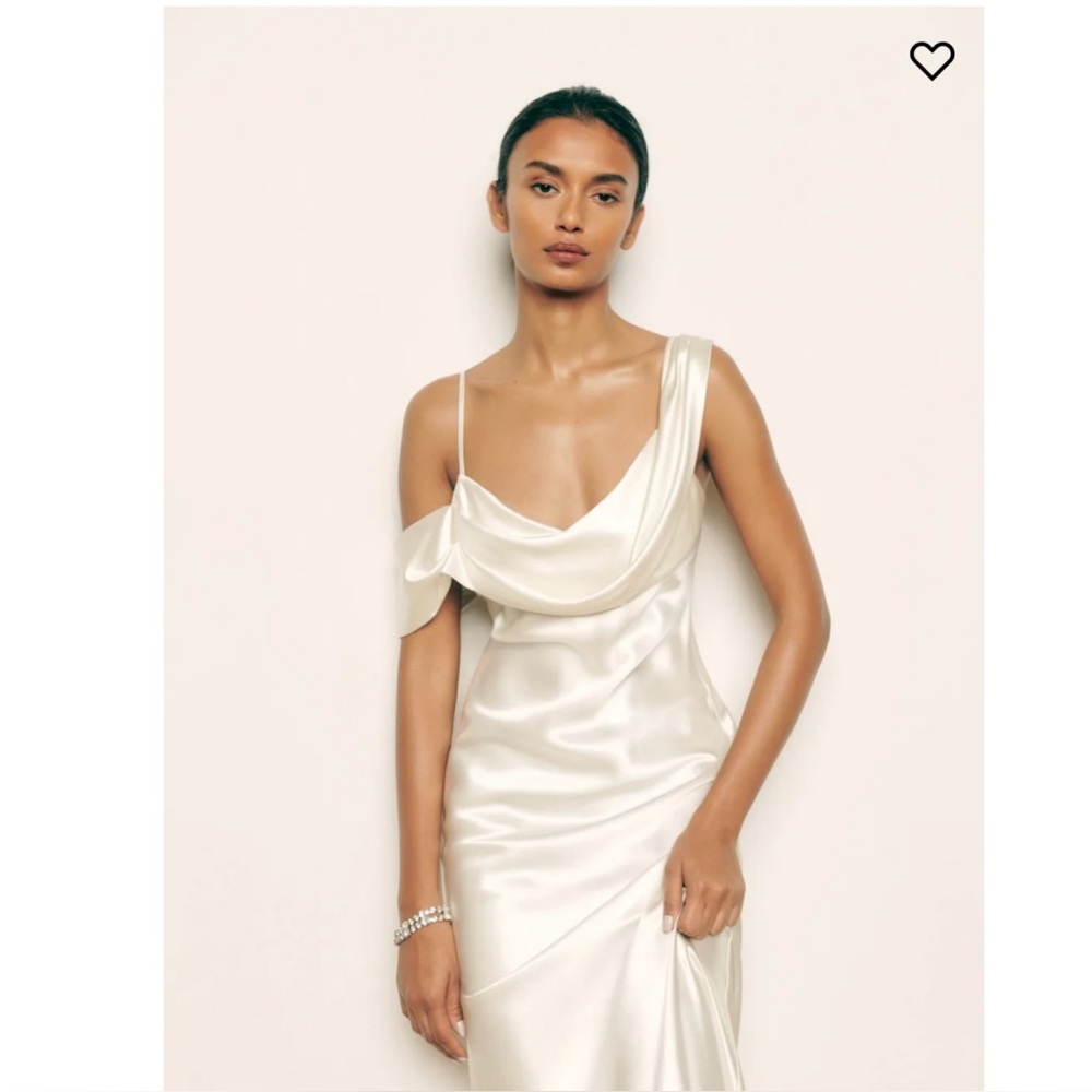Reformation Ivory Satin Draped One-Shoulder Wedding Dress